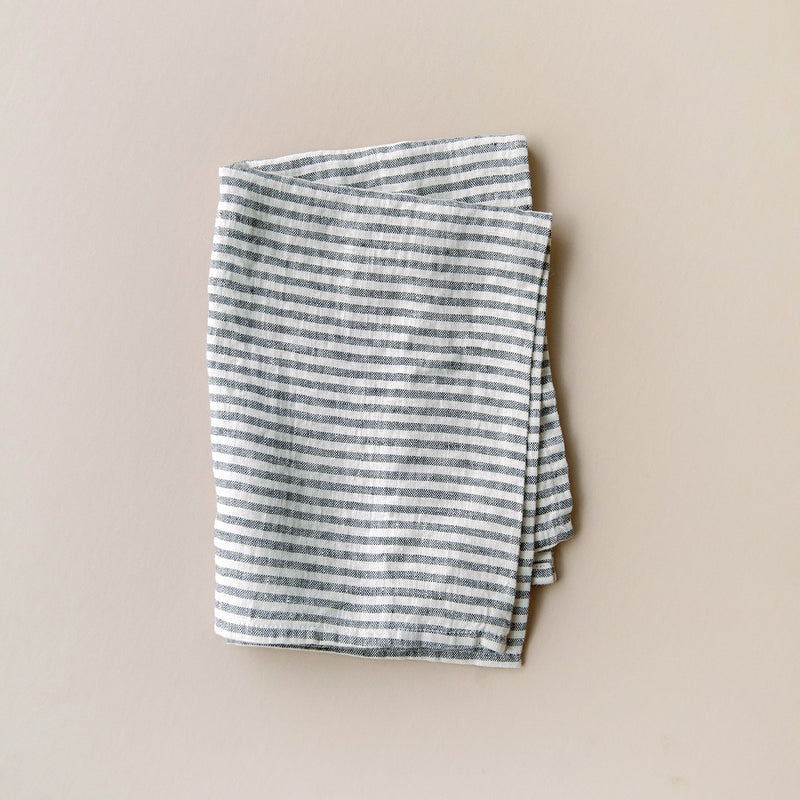 Black and White Striped Linen Towel